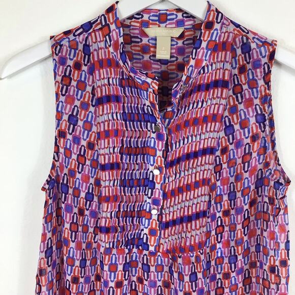 Banana Republic Bright Geometric Sheer Sleeveless Pintuck Blouse S - Picture 2 of 4